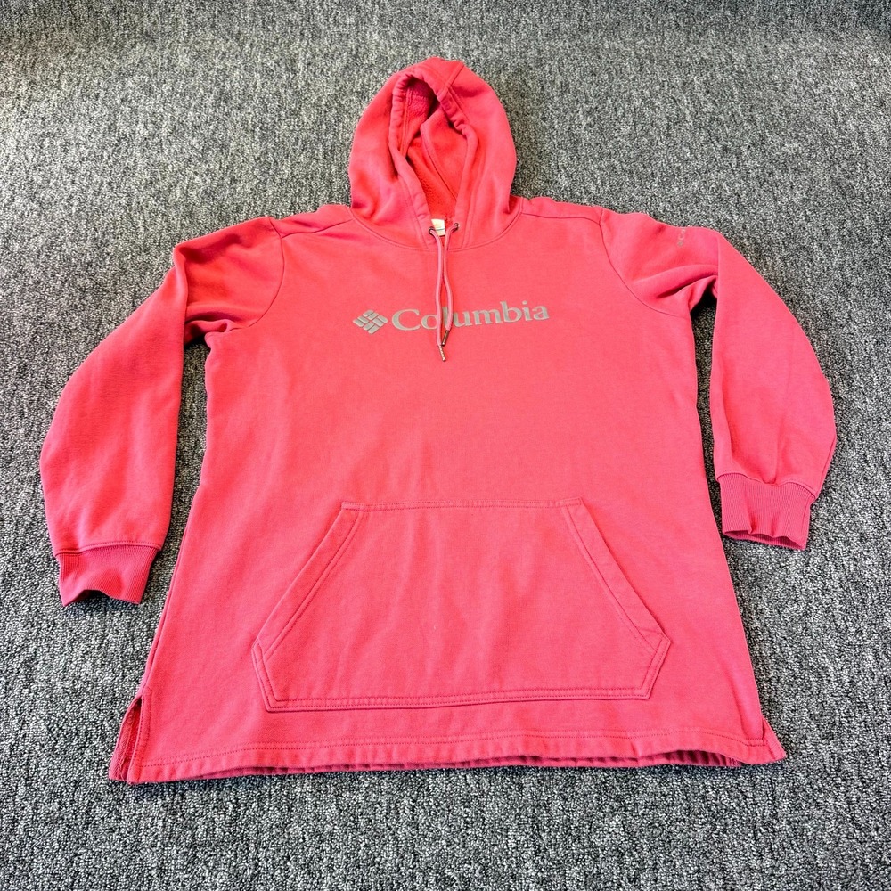 Columbia Sportswear Hoodie Womens XL Red Logo Fleece Lined Drawstring Pullover